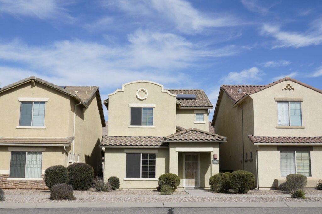 Las Vegas master-planned community two-story stucco homes with tile roofs